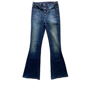 McGuire Yachtie Trouser Jean Size 25 Kicky Flare Patch Pockets Button Fly Luxury